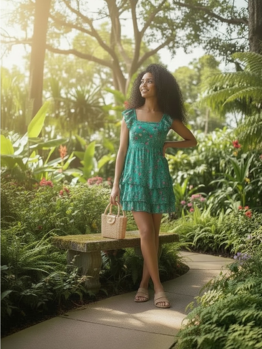 Lottie & Holly Womens Green Floral Pinafore Mini Dress